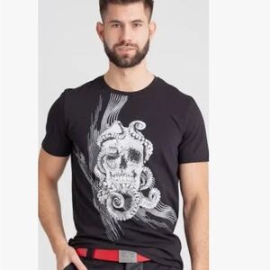 Just Cavalli Black Cream EUC Short Sleeve Skull Tee XL Bloomingdale’s Purchase